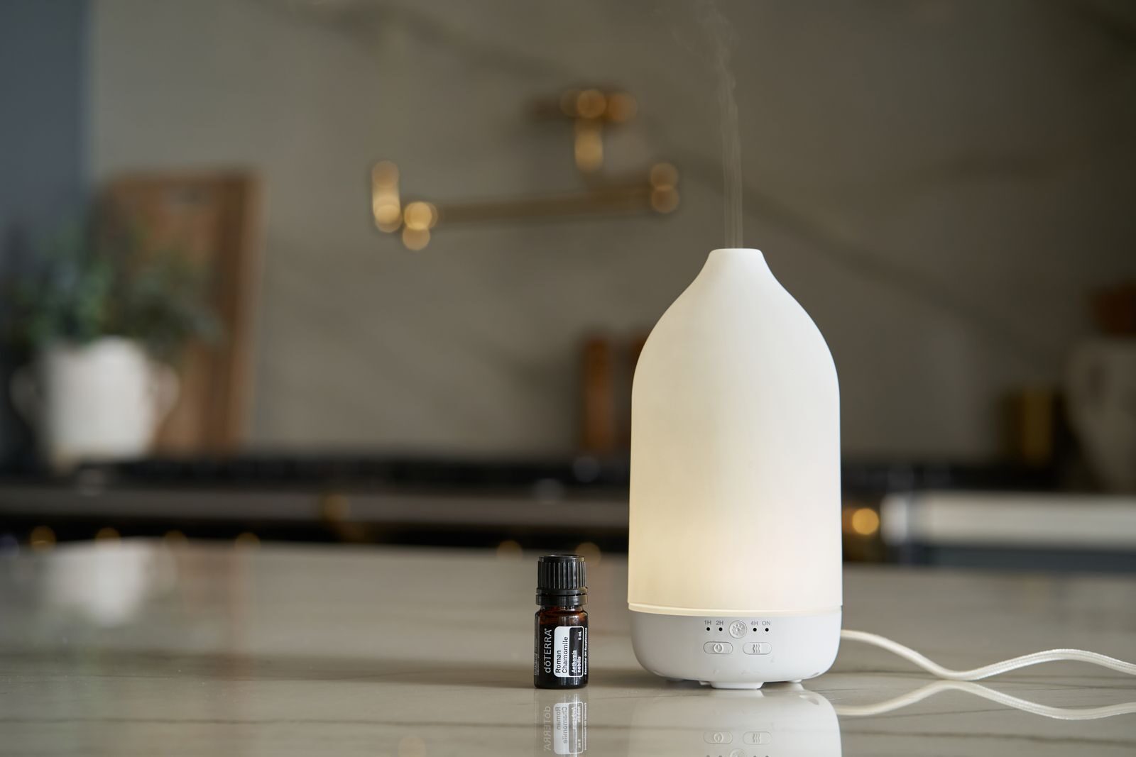 Essential oil diffuser releasing mist in a room